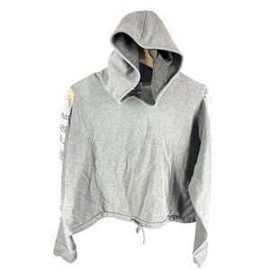 Oli/ViV Womens XL Cropped Hoodie With Drawstring Hem & Patchwork Sleeves